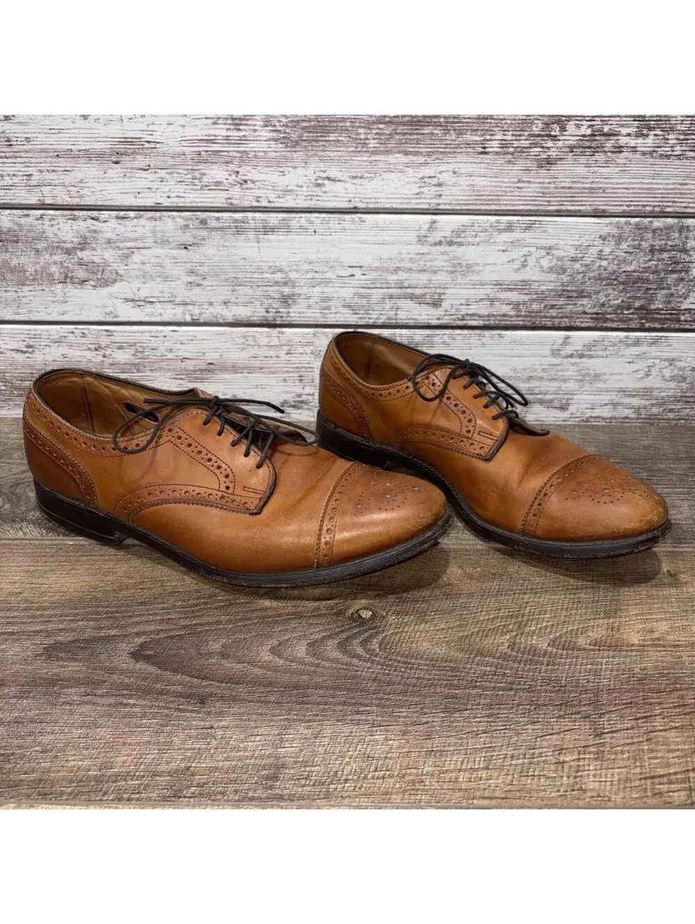 ALLEN EDMONDS Sanford Oxford Shoes Mens 9.5 D Brown Leather Cap Toe Brogue USA